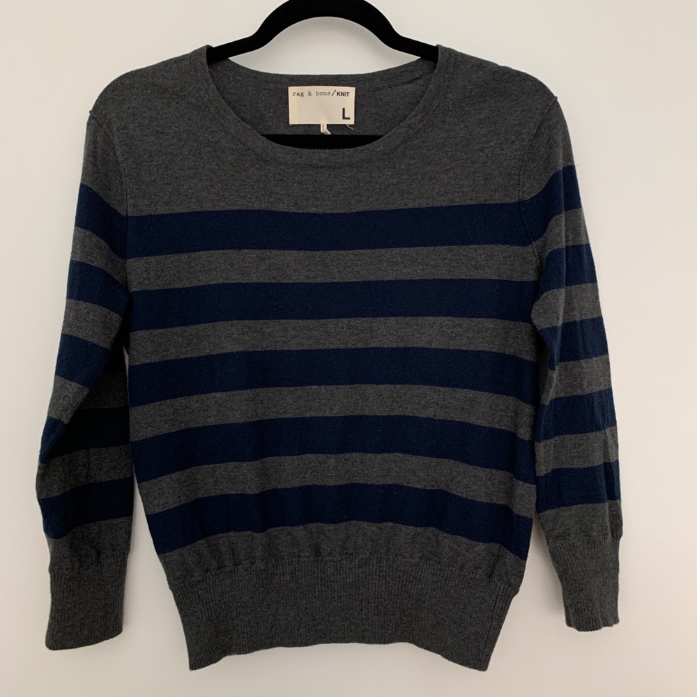 Rag & Bone Knit grey & navy stripe cropped sweater